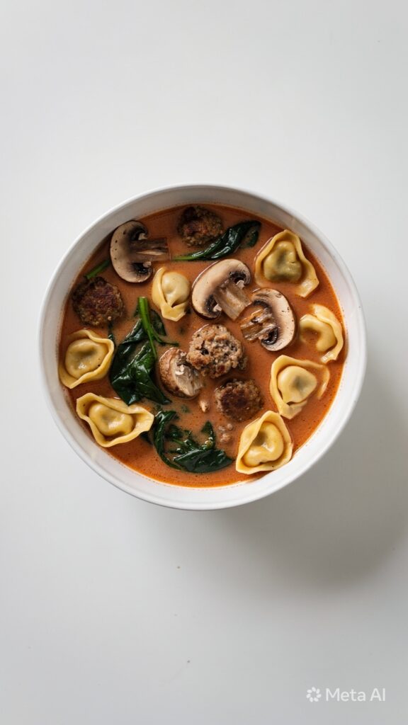 Tuscan Tortellini Mushroom + Sausage Soup