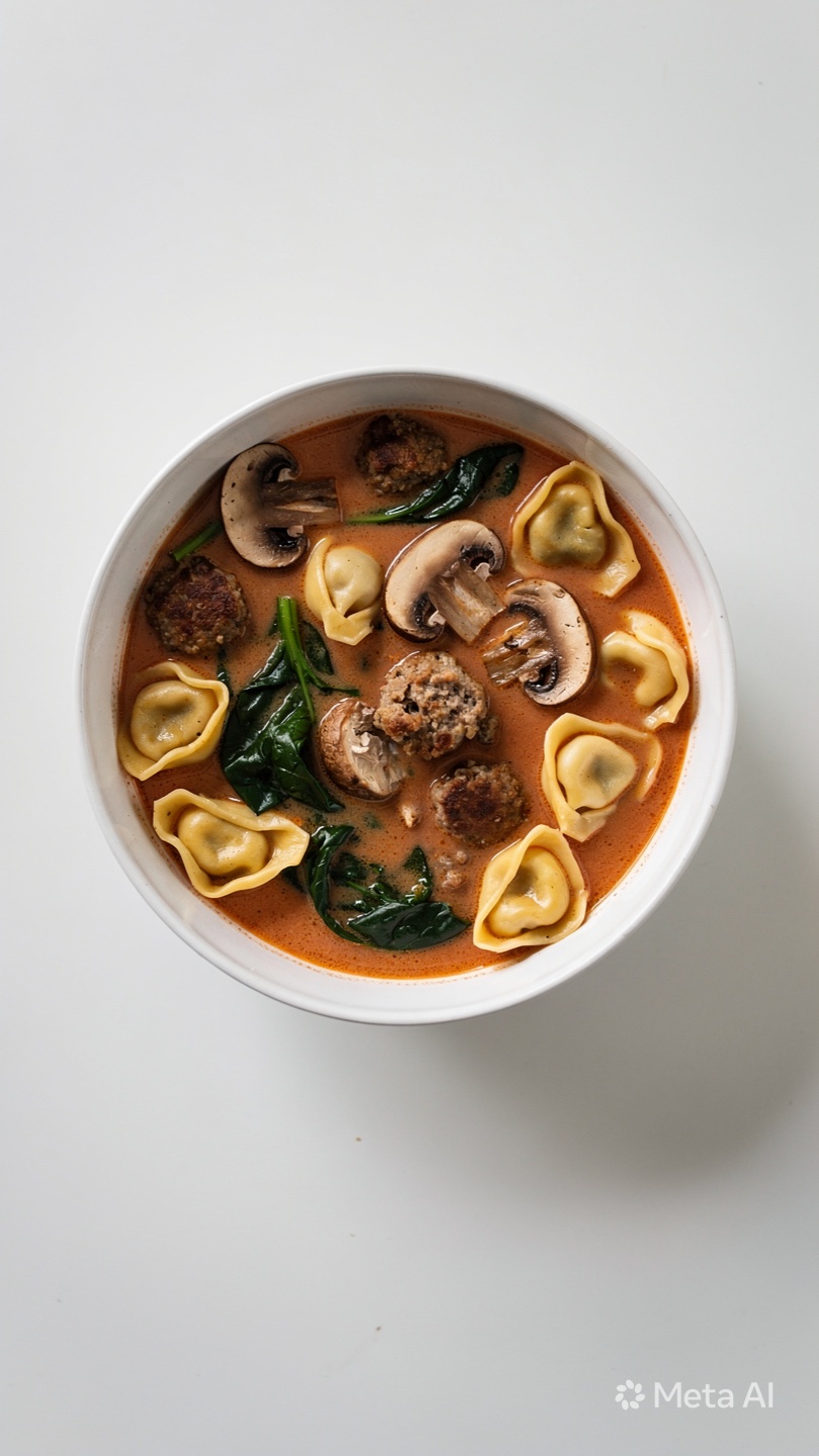 Tuscan Tortellini Mushroom + Sausage Soup