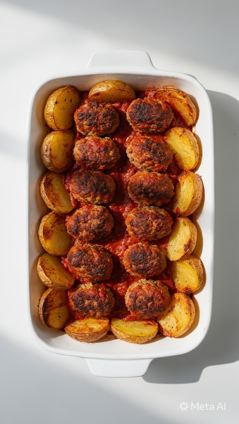 Baked Greek Meatballs and Potatoes, Soutzoukakia